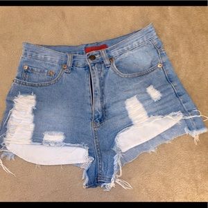 Signature8 Ripped High-rise Denim Shorts
